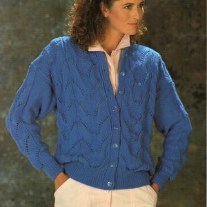 womens cardigan knitting pattern pdf ladies lacy jacket round neck 34-40inch chest DK / light worsted / 8ply pdf instant download