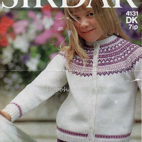 Childrens Fair Isle Cardigan Fair Isle Yoke Childs Fair Isle Cardigan Knitting Pattern 24-28" DK Childrens Knitting Pattern pdf download