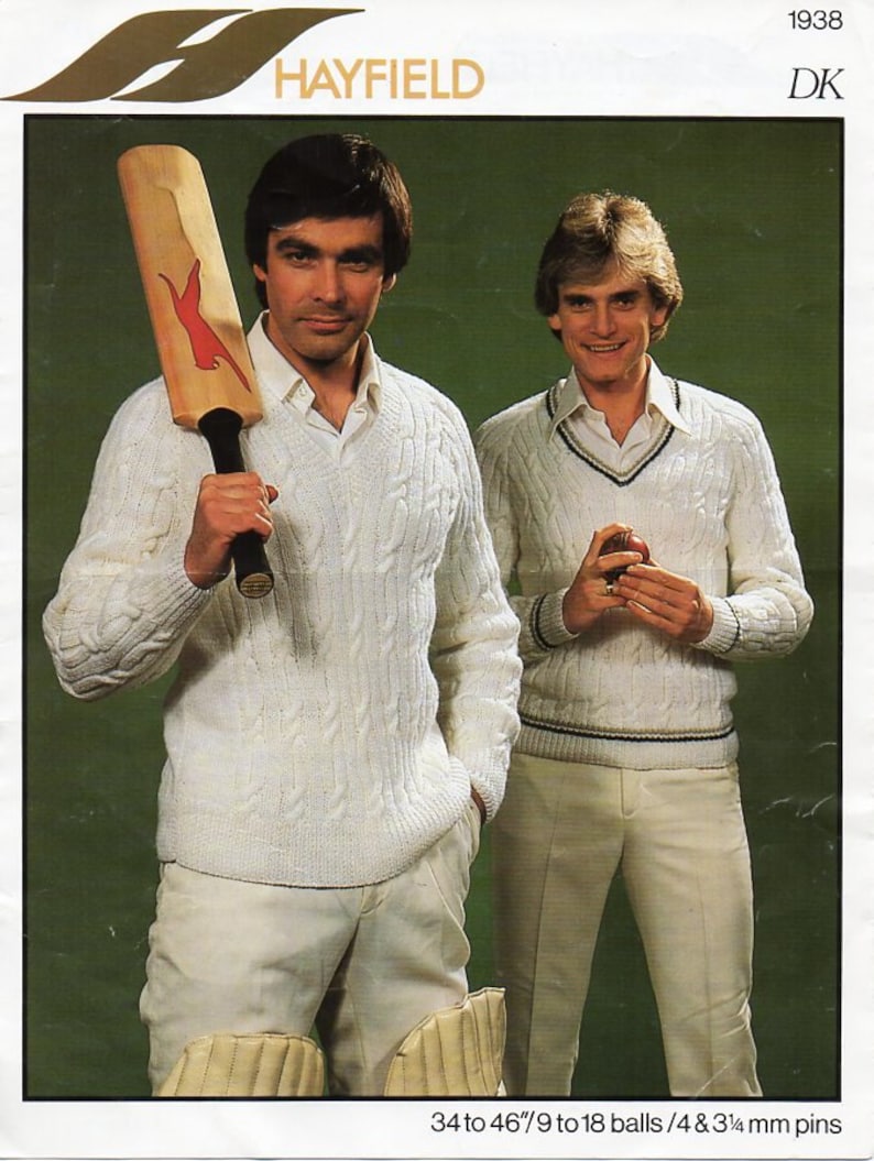 Vintage mens cricket sweater knitting pattern pdf mens cable v Etsy
