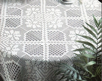 CROCHET PATTERN Crochet Tablecloth Filet Crochet Tablecloth with Chart Amaryllis 47 inches Square Crochet Cotton Thread PDF Instant Download