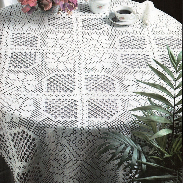 CROCHET PATTERN Crochet Tablecloth Filet Crochet Tablecloth with Chart Amaryllis 47 inches Square Crochet Cotton Thread PDF Instant Download