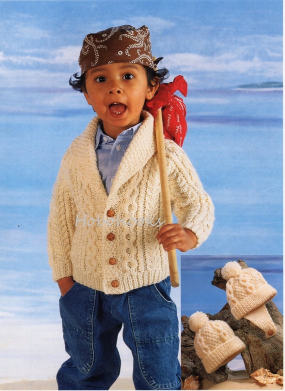 Baby Childs Aran Jacket Hat Knitting Pattern PDF Cable Cardigan