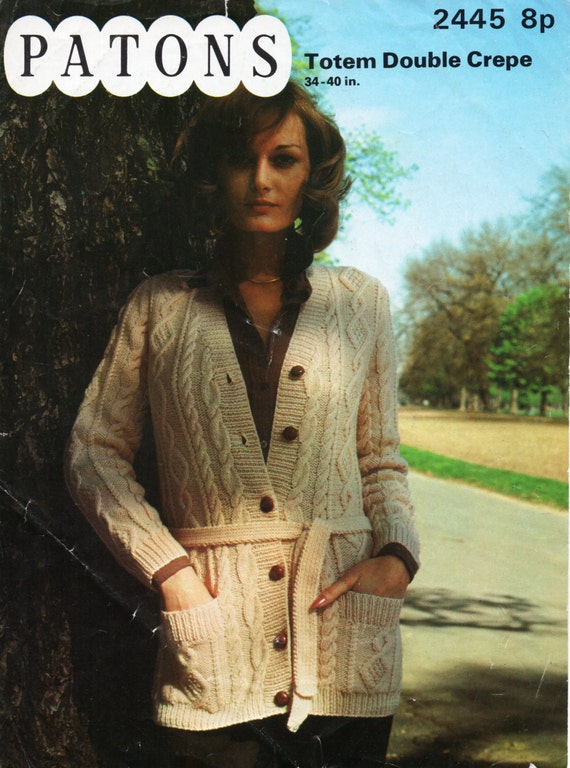 Womens Aran Belted Cardigan Knitting 