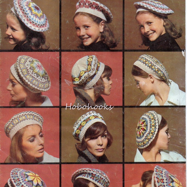 Ladies, girls and boys  fair isle tammies / berets in 5 designs - DK - 16 to 20 inch head - Knitting Pattern - PDF instant download