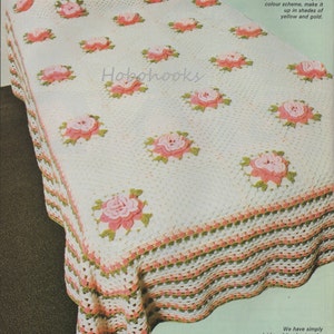 crochet flower bedspread crochet pattern pdf crochet rose bedspread single bed blanket  DK light worsted 8ply 163x230cm PDF instant download
