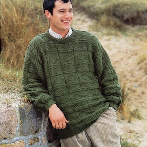 mens sweater knitting pattern pdf mens jumper patterned textured 32-44&quot; DK light worsted 8ply pdf instant download