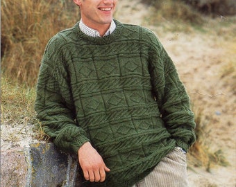 mens sweater knitting pattern pdf mens jumper patterned textured 32-44" DK light worsted 8ply pdf instant download