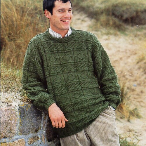 Mens Sweater Knitting Pattern Pdf Wide Rib Round Neck Jumper - Etsy Canada