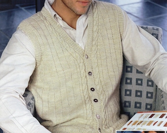 Mens Knitting Pattern Mens v Neck Cardigan Mens Waistcoat Mens Cardigan 38-48 inch DK Mens Knitting Patterns PDF Instant Download