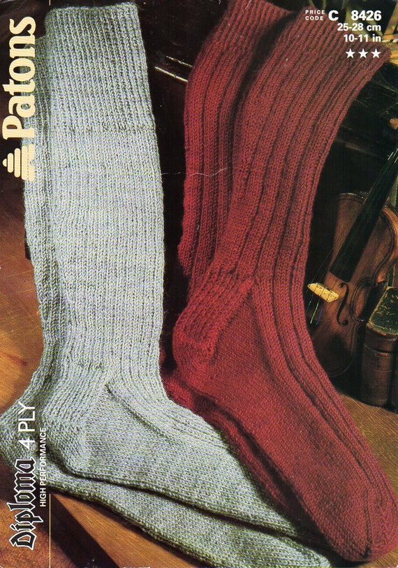 Mens 4ply socks knitting pattern pdf mans ribbed high long Etsy