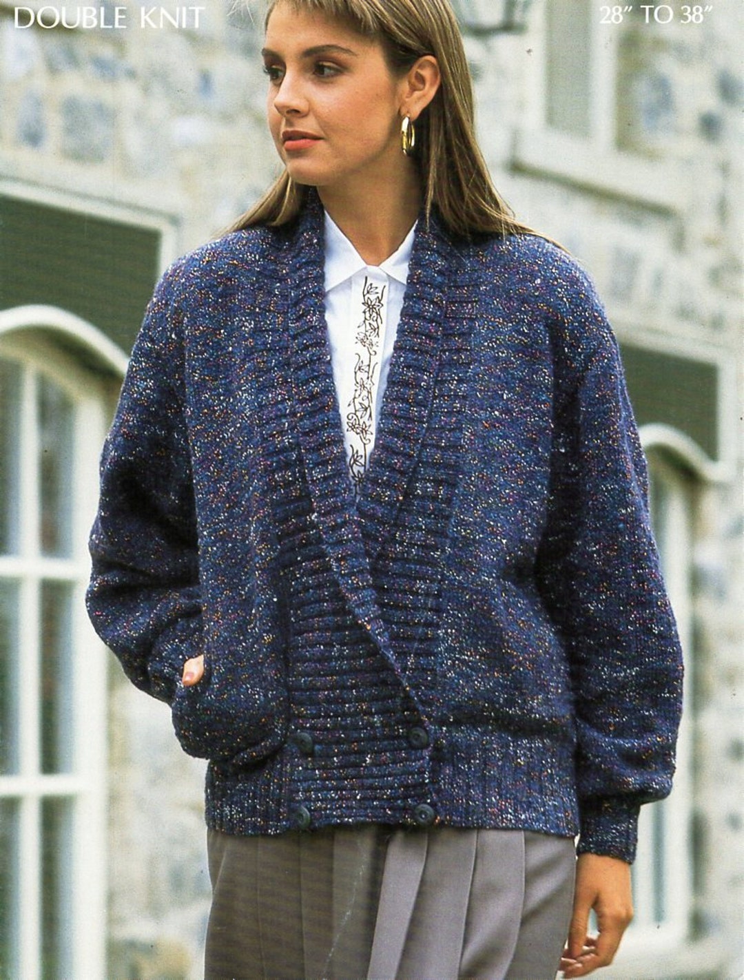 Ladies Jacket Knitting Pattern Pdf DK Womens Shawl Collar Double