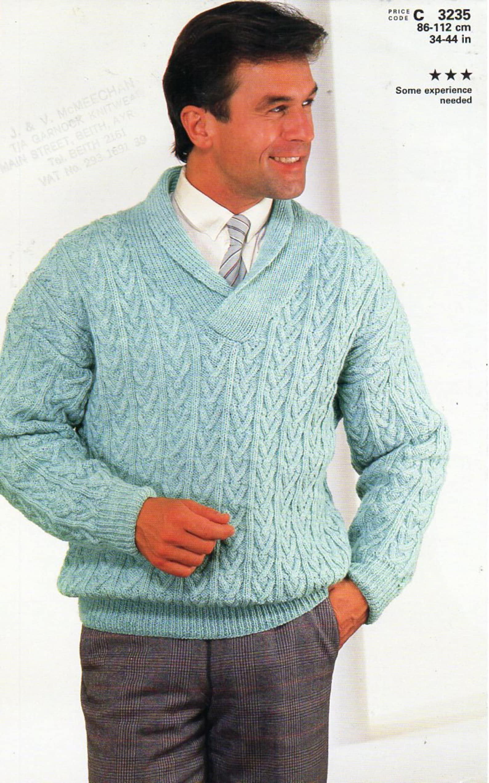 Mens Cable Sweater Knitting Pattern Pdf Mens Cable Shawl Etsy UK