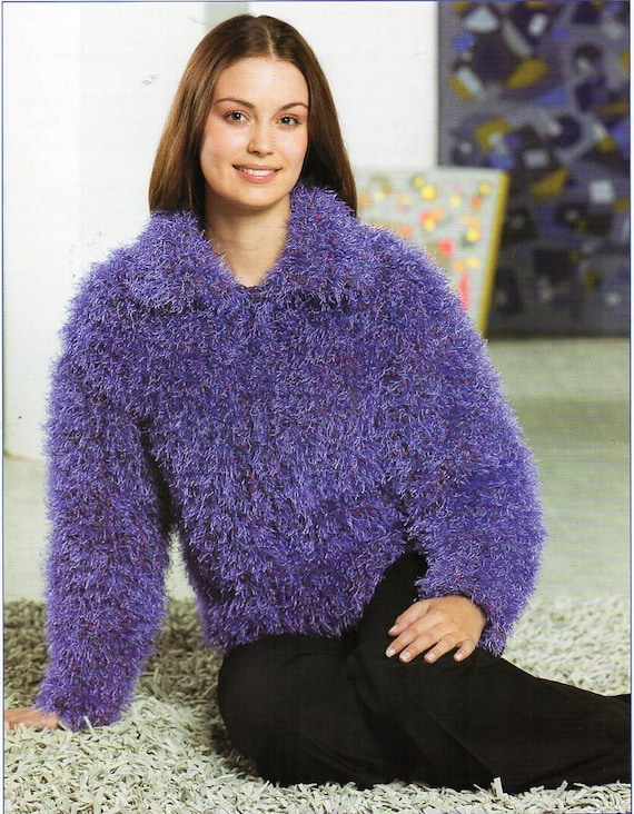 Womens Fur Cardigan Knitting Pattern Pdf Super Chunky Eyelash Yarn