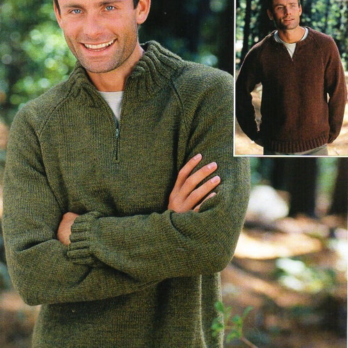 Mens Zip Neck Sweater Knitting Pattern 