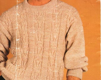 mens sweater knitting pattern pdf mens textured jumper round neck 34-44" DK light worsted 8ply pdf instant download