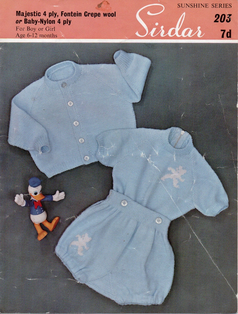 vintage baby romper suit knitting pattern pdf sweater cardigan pants baby rompers 20 4Ply fingering instant download image 1