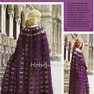 vintage womens crochet cape crochet pattern pdf ladies long length crochet cloak 32-42 DK light worsted 8ply PDF instant download