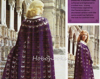 vintage womens crochet cape crochet pattern pdf ladies long length crochet cloak 32-42 DK light worsted 8ply PDF instant download