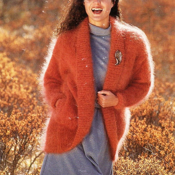 womens mohair cardigan knitting pattern pdf ladies mohair jacket edge to edge vintage 30-44" mohair chunky bulky 12ply pdf instant download