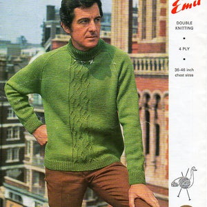 vintage mens sweater knitting pattern pdf DK 4ply mens polo neck jumper 36-46&quot; DK light worsted 8ply 4ply fingering pdf instant download