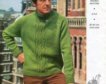 Vintage Mens Polo Neck Jumper Knitting Pattern PDF, 36-46" (Digital Download)