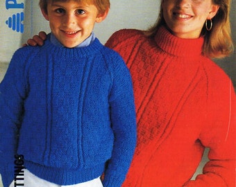 womens polo neck sweater knitting pattern pdf children's polo neck jumper crew neck 22-42" DK light worsted 8ply Instant download