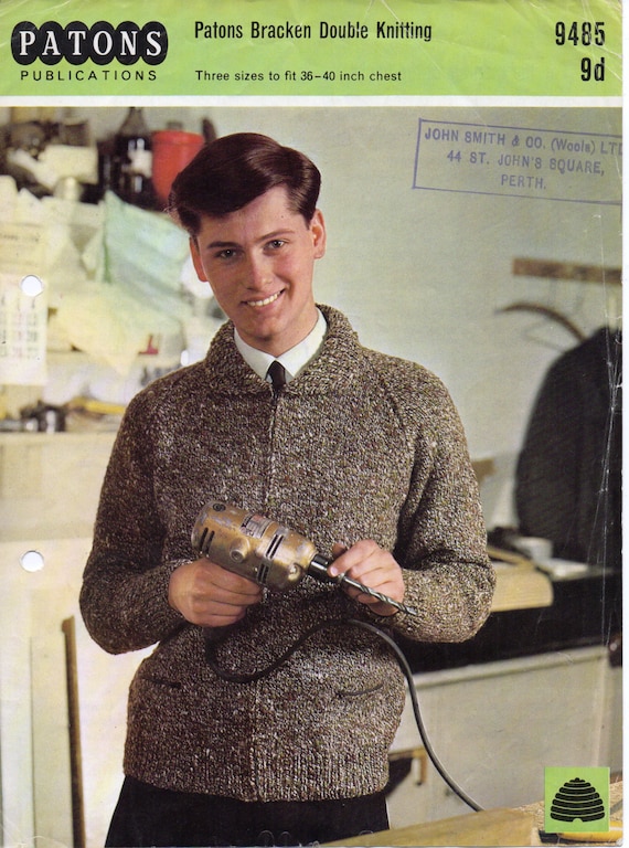 SALE Mens Cardigan Knitting Pattern Zipper Jacket With Zip Lumber