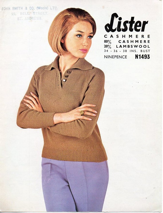vintage womens polo shirt sweater knitting pattern pdf ladies jumper with collar 34-38