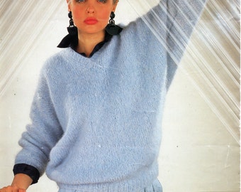 ladies mohair sweater knitting pattern pdf womens dolman sweater batwing 32-40" mohair chunky bulky 12 ply pdf instant download