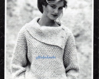 womens knitting pattern womens aran sweater pattern ladies aran jumper button collar - 32-40 inch aran knitting pattern pdf instant download