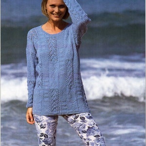 womens sweater knitting pattern pdf ladies patchwork jumper long line tunic 30-40" DK light worsted 8ply pdf instant download