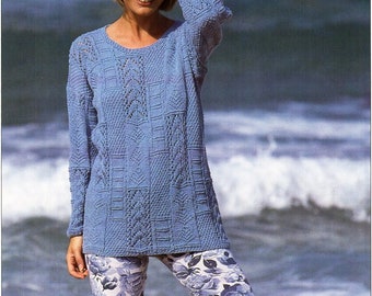 womens sweater knitting pattern pdf ladies patchwork jumper long line tunic 30-40&quot; DK light worsted 8ply pdf instant download