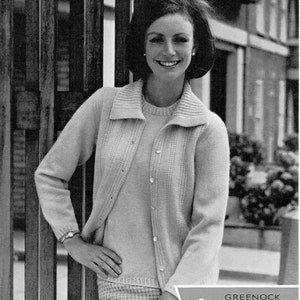 Vintage Twinset Knitting Pattern PDF, 1960s Cardigan, 34-44" (Digital Download)