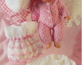 Baby Dolls Knitting Pattern , dolls clothes, outfit , dress, bootees,all in one, jacket, bonnet - 14 inch doll - DK - PDF instant download