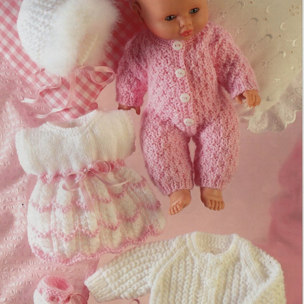 Baby Dolls Knitting Pattern , dolls clothes, outfit , dress, bootees,all in one, jacket, bonnet - 14 inch doll - DK - PDF instant download