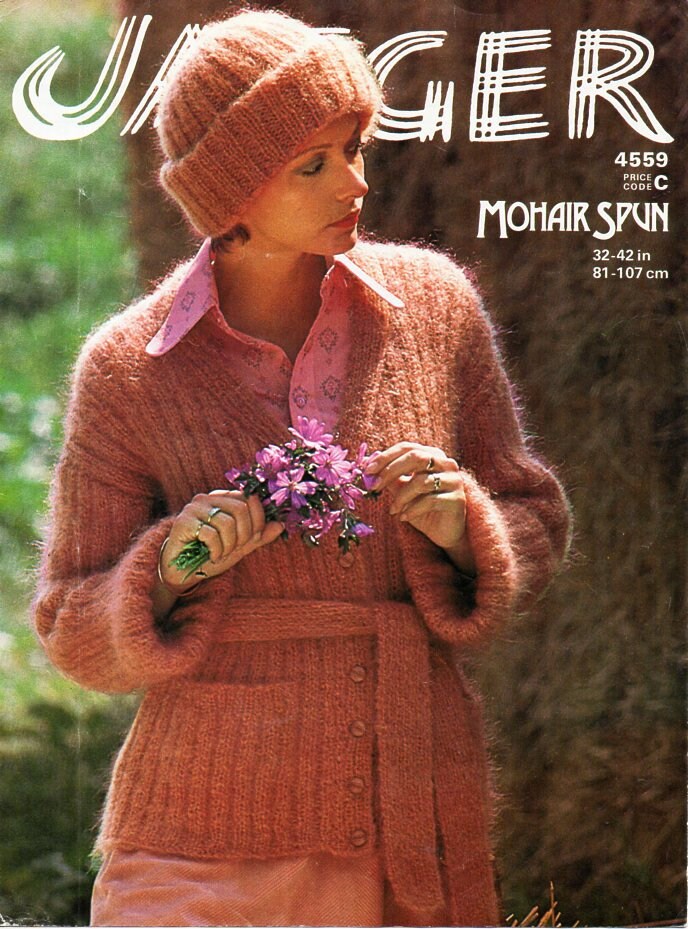 vintage womens mohair cardigan knitting pattern pdf ladies mohair jacket v neck 34-40 mohair 10ply worsted pdf instant download