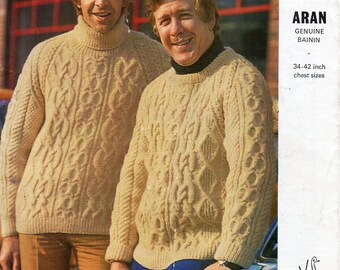Vintage Mens Aran Sweater Knitting 
