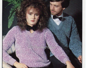Vintage Chenille V-Neck Sweater Knitting Pattern (PDF Download)