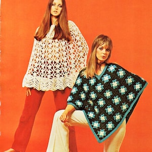vintage womens crochet poncho crochet pattern pdf ladies granny squares poncho lacy poncho DK motif chunky  pdf Instant download