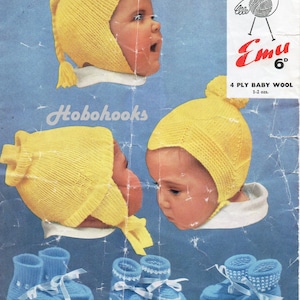 vintage 4ply baby hats bootees booties knitting pattern PDF baby helmets 1-6 or 6-12 months 4 Ply PDF instant download