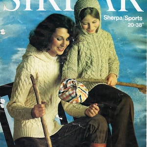 vintage womens hooded aran jacket knitting pattern pdf childs cable zipper cardigan with hood 20-38&quot; aran worsted 10ply pdf instant download