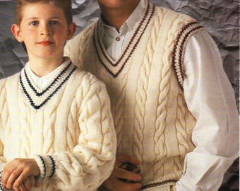 mens cricket sweater and slipover knitting pattern pdf mens cable jumper and pullover 28-46" DK light worsted 8ply pdf instant download