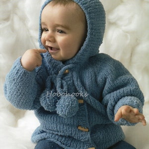 baby chenille hooded jacket knitting pattern pdf coat with hood velvet cardigan 16-22 10ply Chenille Yarn PDF instant download image 1