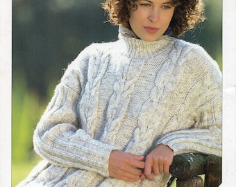 Womens Cable Knit Sweater Pattern, Aran Jumper (PDF Download)