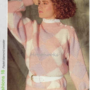womens patchwork sweater knitting pattern pdf ladies diamond jumper 81 to 97 cm bust - DK light worsted 8ply PDF instant download