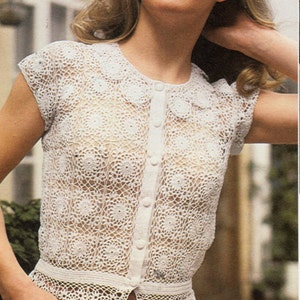 vintage womens crochet blouse crochet pattern pdf ladies crochet top lacy crochet motif top 34-38" thread crochet cotton instant download