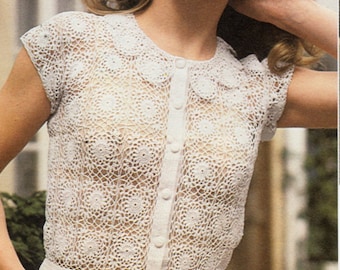 トップス Vintage Crochet lace collar blouse Lacy Crochet Blouse/top With Puff Sleeves + Stand-up Collar