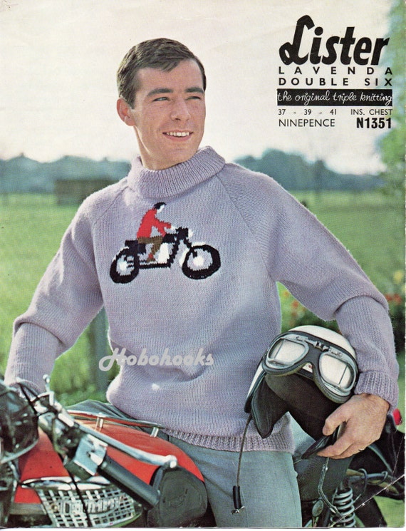 Mens Knitting Pattern 1960s Mens Polo Neck Sweater Motorbike Etsy