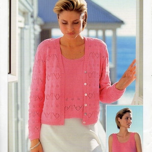 womens twin set knitting pattern pdf ladies lacy top cardigan twinset 32-42 inch 4ply fingering yarn PDF Instant Download