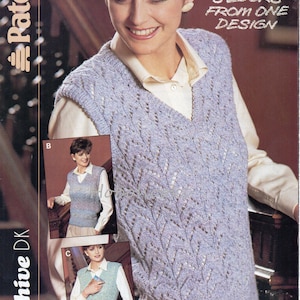 vintage womens slipover knitting pattern pdf DK ladies top lacy sleeveless sweater 32-42 Inches DK light worsted 8ply PDF instant download